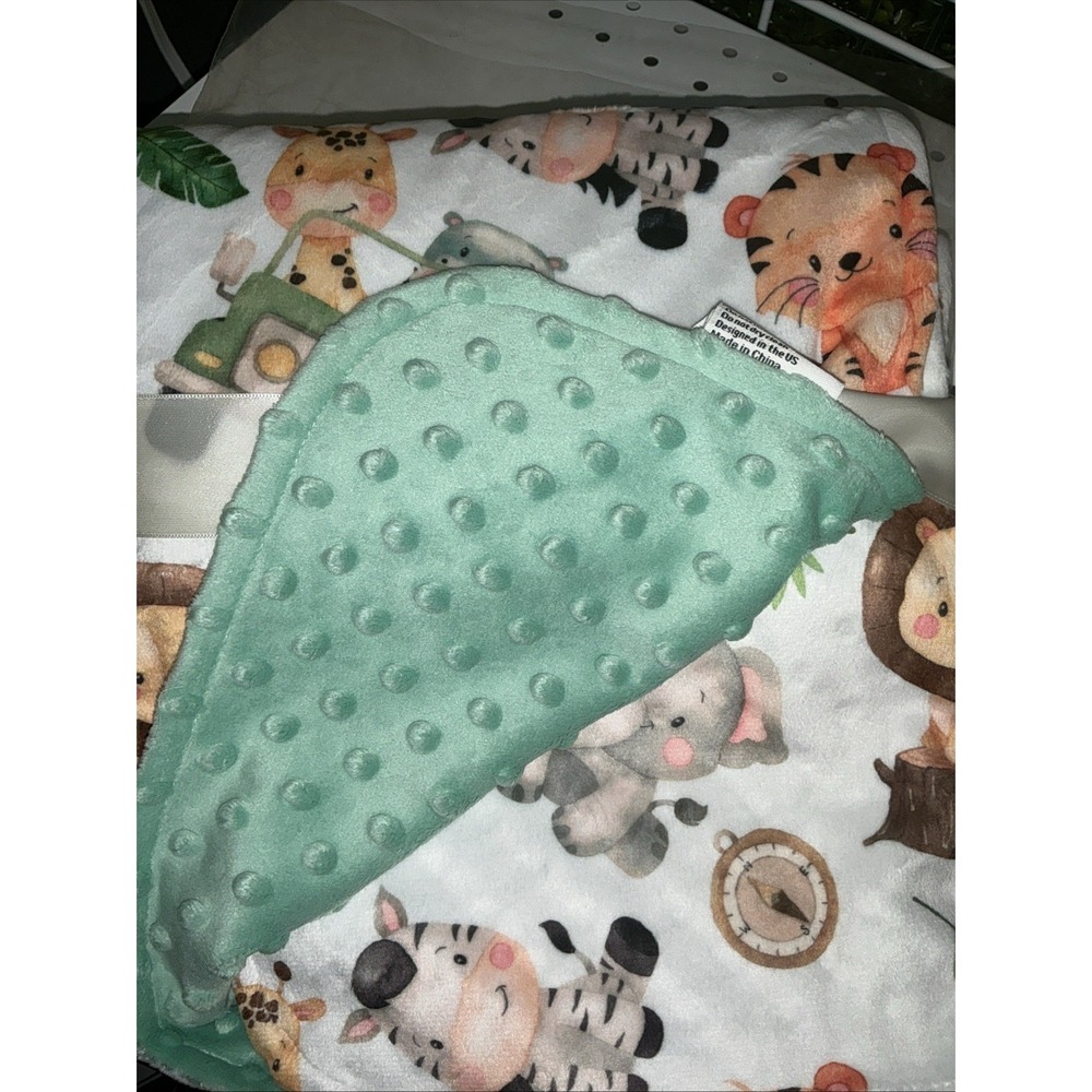 Brand New Baby Minky Blanket 30"x40" Safari/Green - Picture 3 of 3